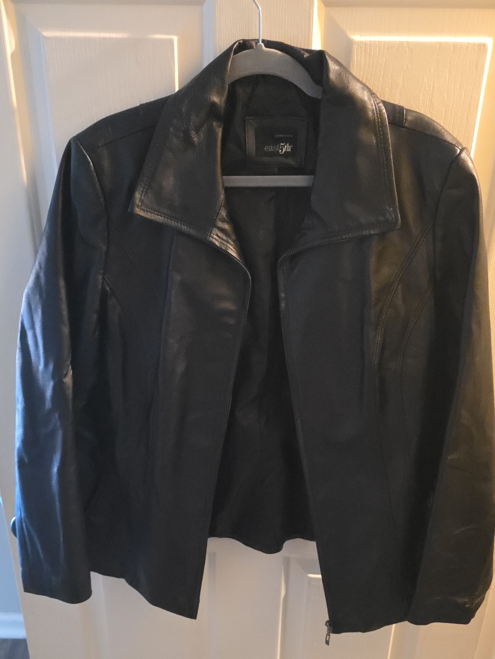 East 5th Black Leather Jacket with Notched Collar